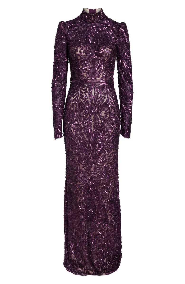 Mac Duggal Sequin Long Sleeve Column Gown, Alternate, color,