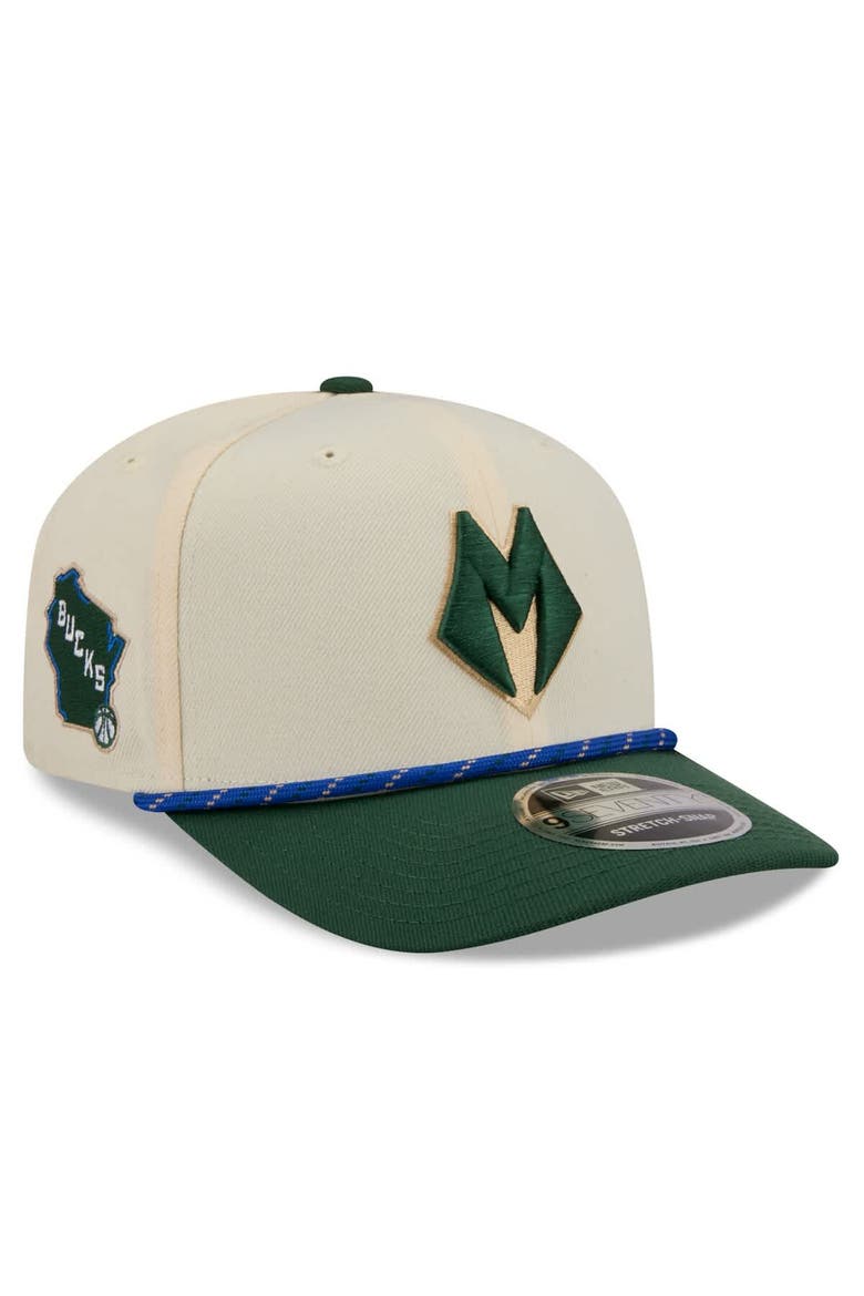 Men's New Era Cream/Hunter Green Milwaukee Bucks 2025/26 City Edition 9SEVENTY Adjustable Hat, Main, color, Cream