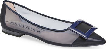 Roger Vivier Gommettine Buckle Pointed Toe Mesh Ballerina