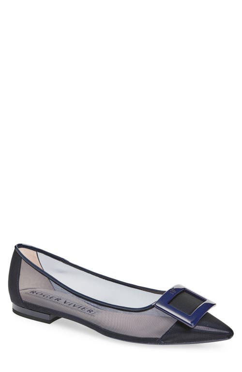 Roger Vivier Gommettine Buckle Pointed Toe Mesh Ballerina Flat