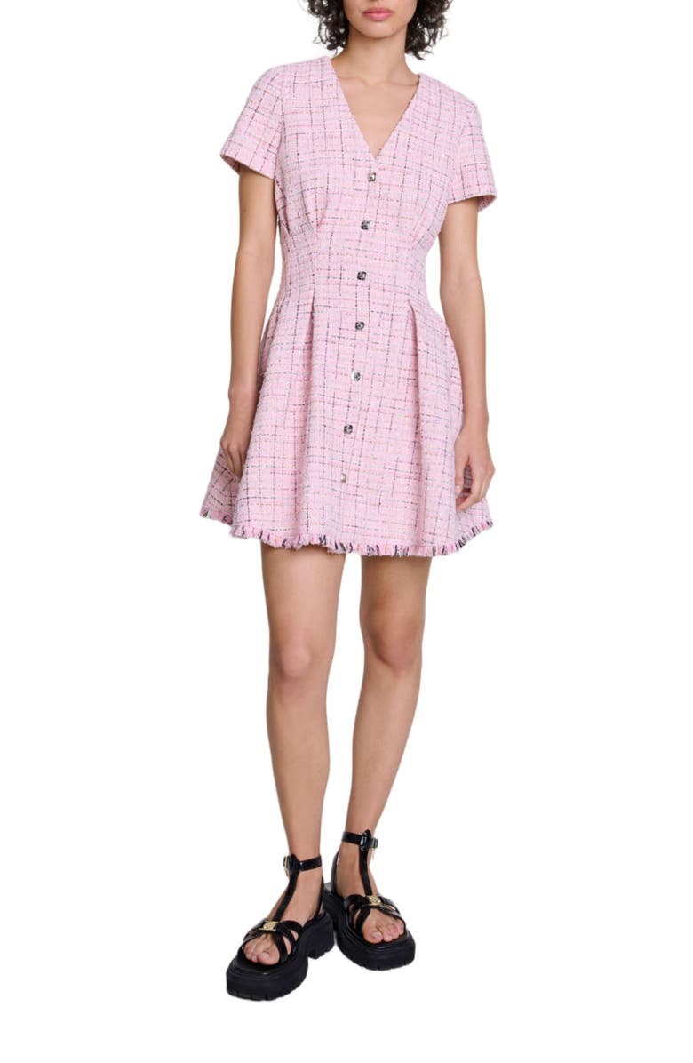 maje Tweed babydoll dress, Main, color, 