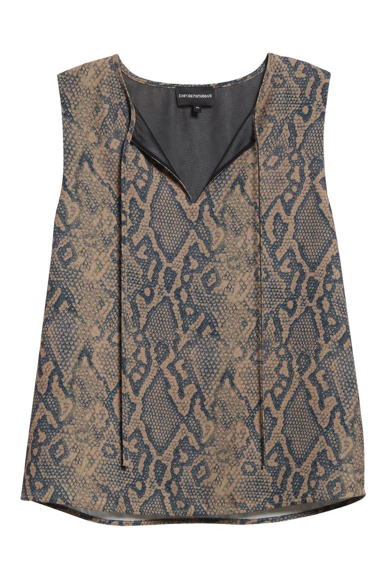 Snakeskin Print Tie Neck Sleeveless Top, Alternate, color, MULTI