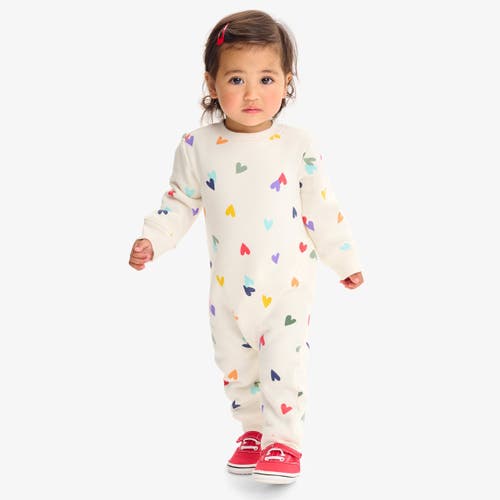 Primary Baby Cozy Fleece Sweatshirt Romper In Rainbow Confetti Hearts In White