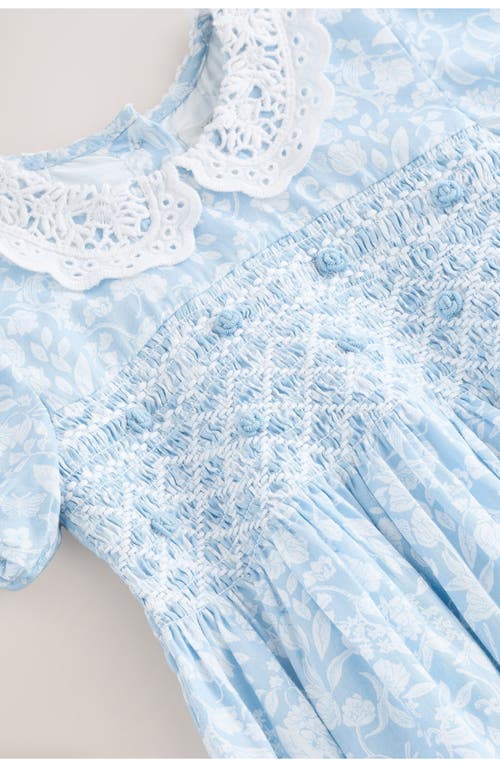Next Kids' Ditsy Smocked Cotton Dress In Blue