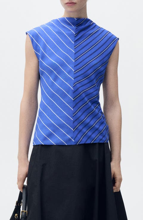 tシャツ Striped Mock Neck Top レディース 7114zoYcyIL._AC_SY679_.jpg