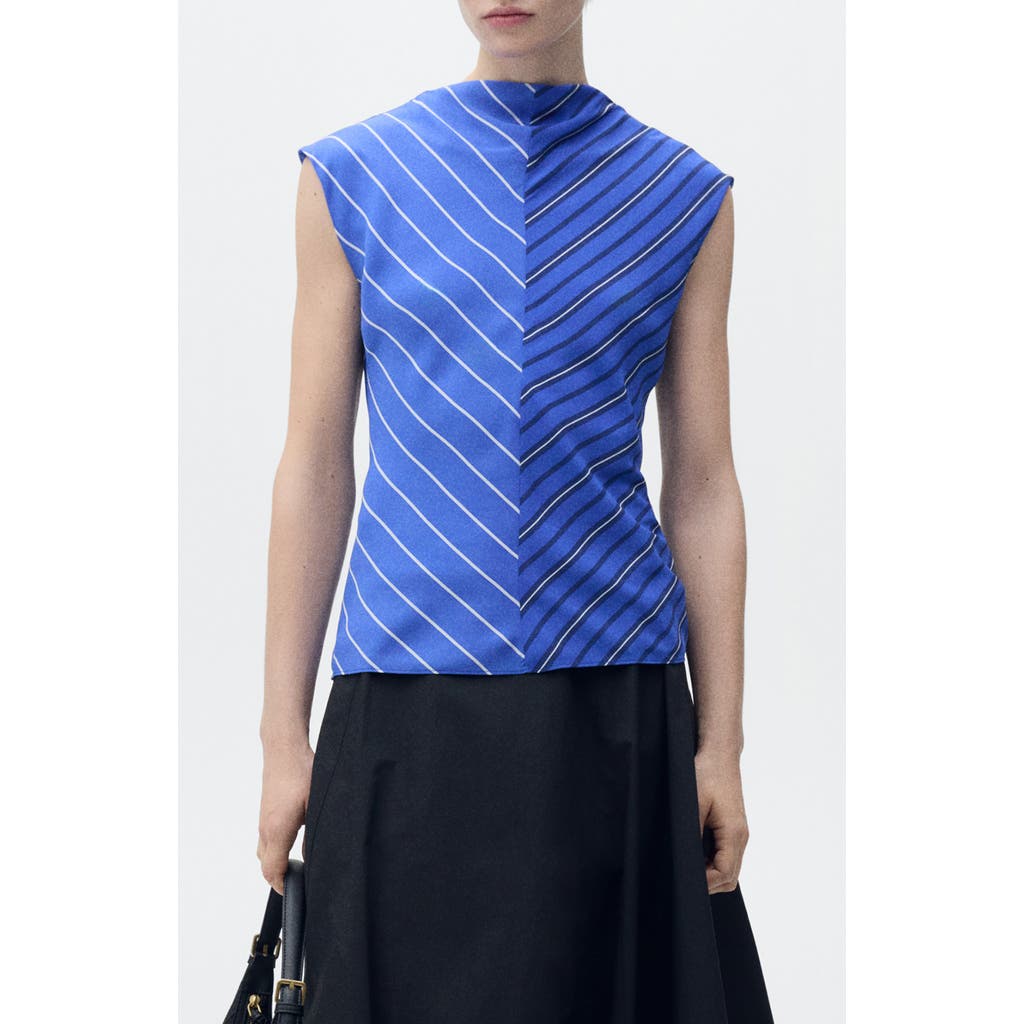 Mango Noeli Colorblock Stripe Funnel Neck Top In Blue