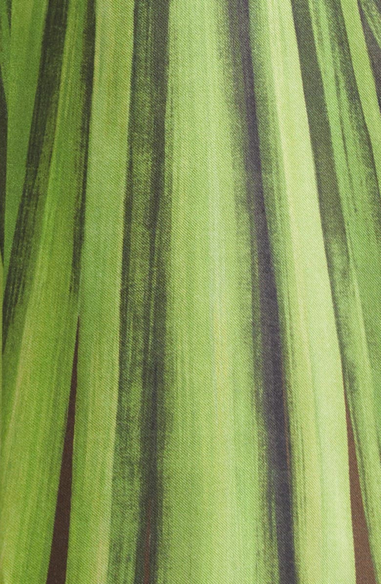Oscar de la Renta Palm Leaves Print Strapless Cutout Silk Gown, Alternate, color, Green/ Brown