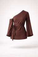 Sable Cacao Convertible One-shoulder Blouse
