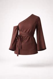 Sable Cacao Convertible One-shoulder Blouse