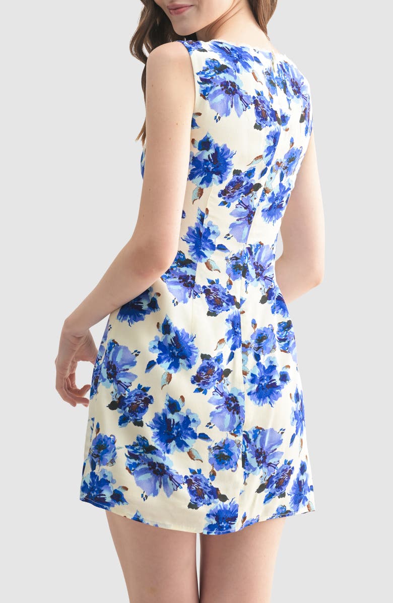 Lush Floral Front Tie Sleeveless Minidress, Alternate, color, Cream Blue Floral