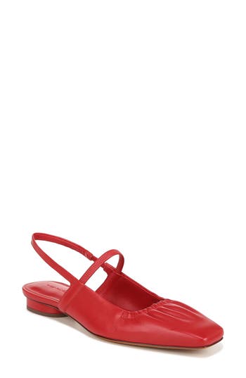 Vince Venice Leather Slingback Ballerina Flats In Red