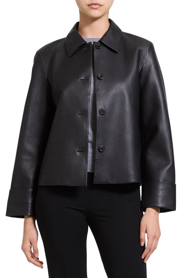 Boxy Leather Jacket, Main, color, BLACK - 001
