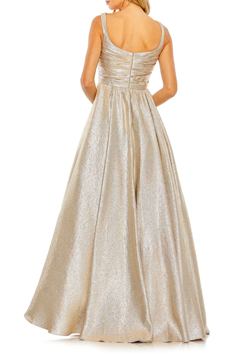 Metallic Pleated Bodice Ballgown, Alternate, color, OYSTER