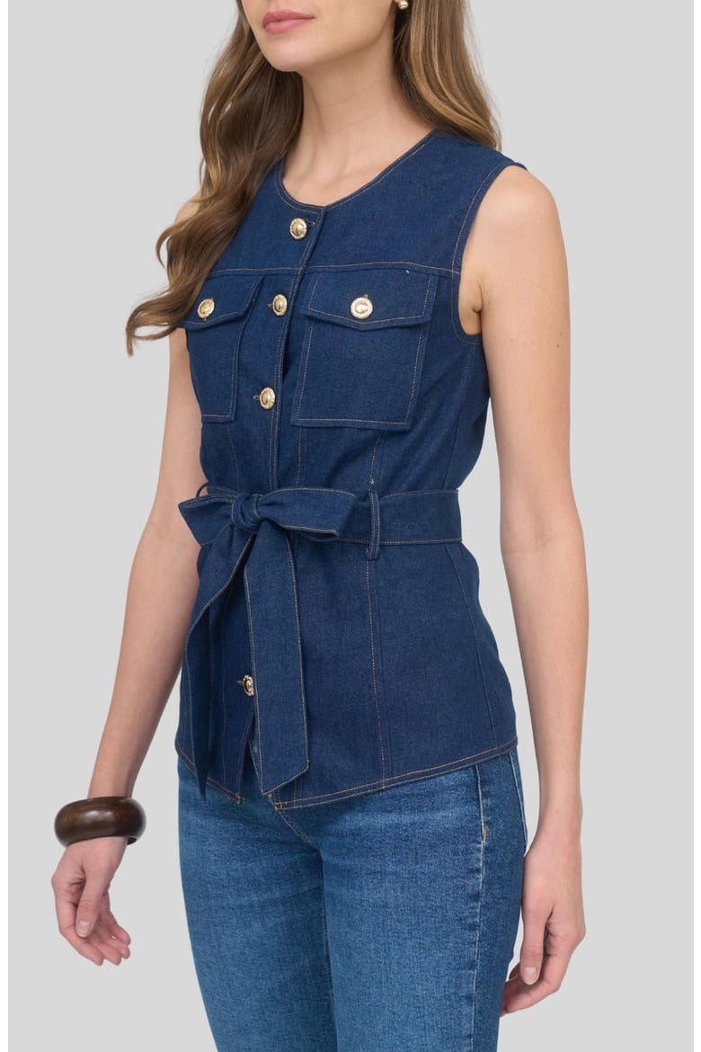 Tie Waist Denim Vest, Alternate, color, DENIM
