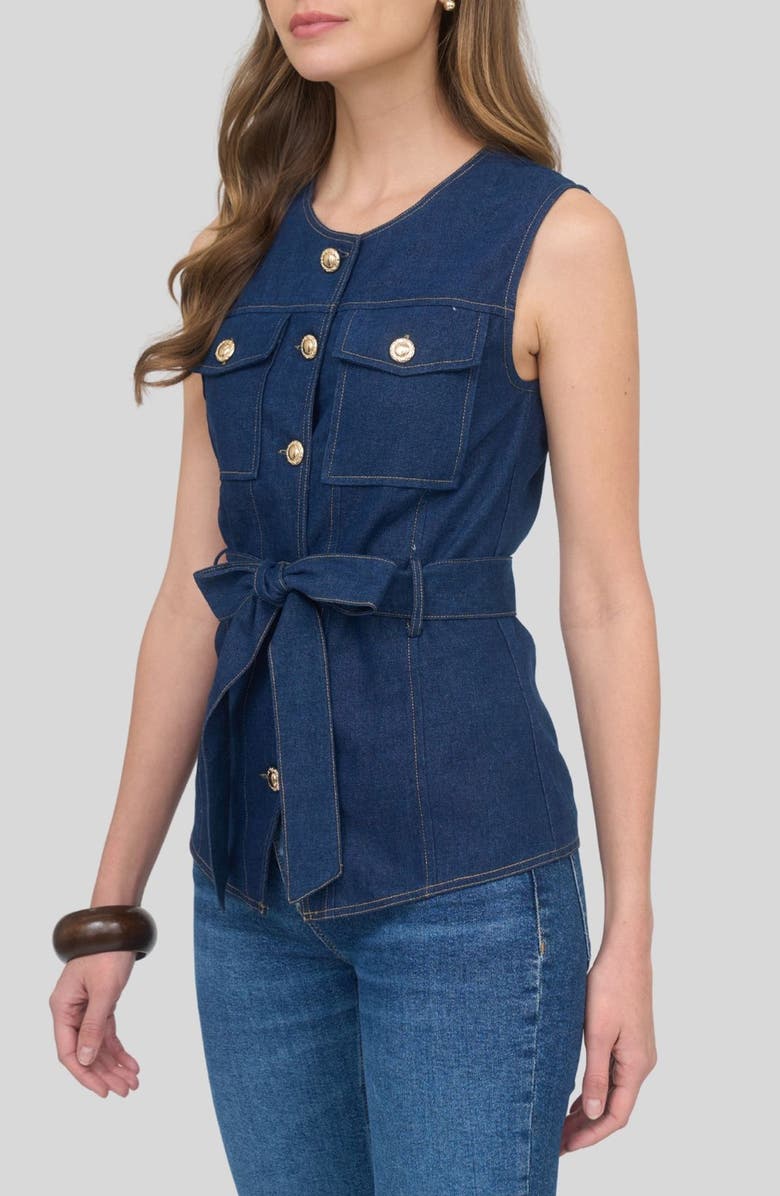 ZOE AND CLAIRE Tie Waist Denim Vest, Alternate, color,