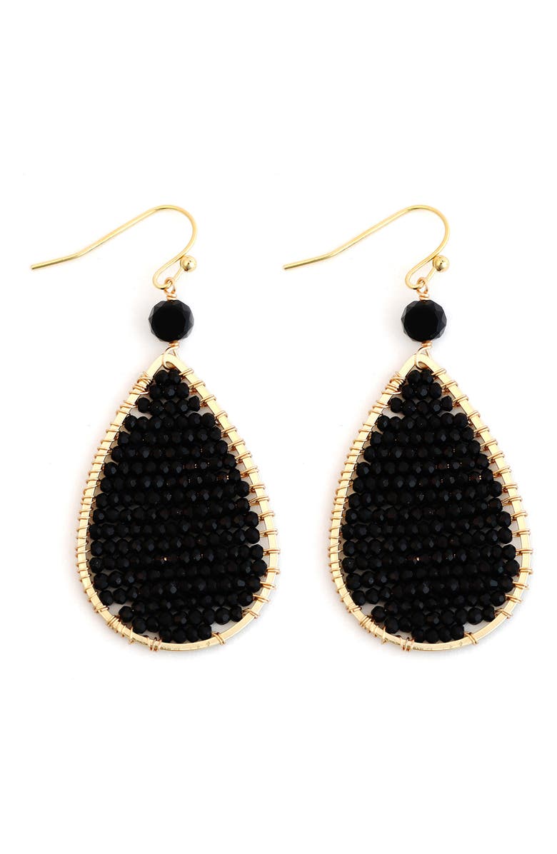 Panacea Crystal Beaded Teardrop Earrings, Main, color, Black