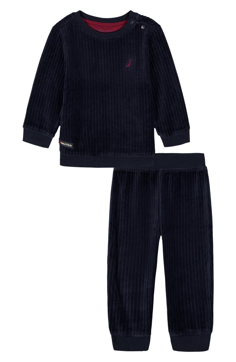 Nautica Velour Top & Pants Set, Main, color, Navy