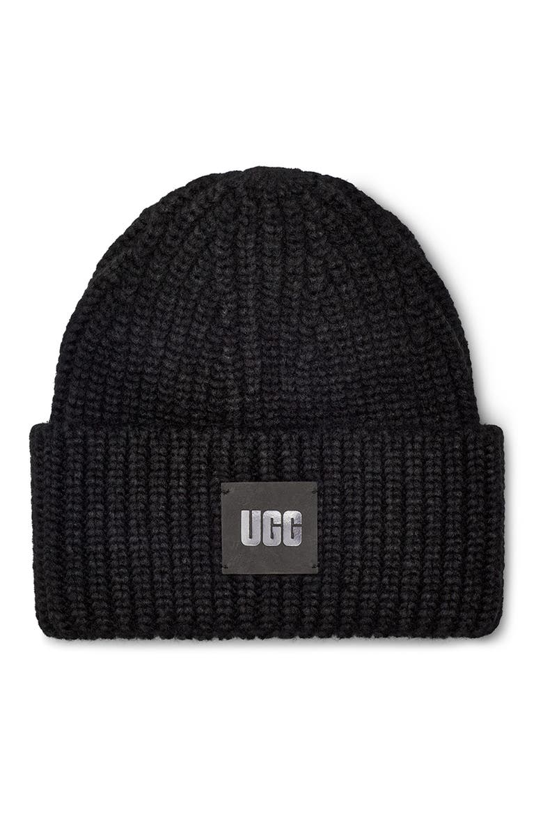 Chunky Ribbed Beanie, Main, color, BLACK