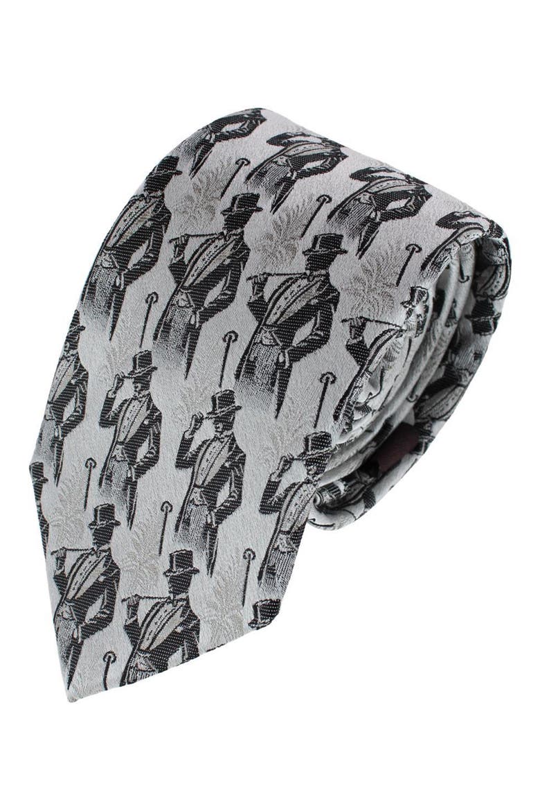 Extra Long Ambrose Dapper Night Silk Tie, Main, color, SILVER