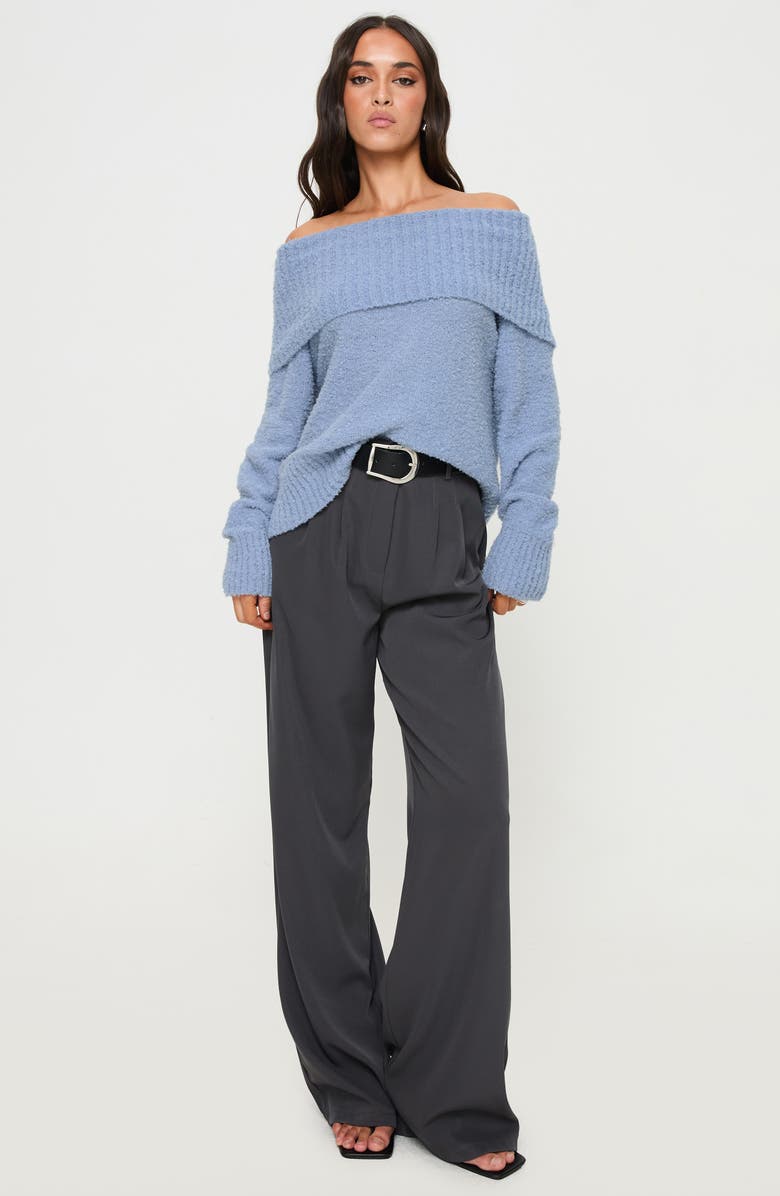 Princess Polly Parkley Off the Shoulder Bouclé Sweater, Alternate, color, Blue