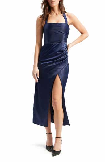 Bardot Lorelai Halter Satin Midi Dress