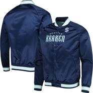 Mitchell & Ness Men's Mitchell & Ness Deep Sea Blue Seattle Kraken Satin Full-Snap Raglan Varsity Jacket