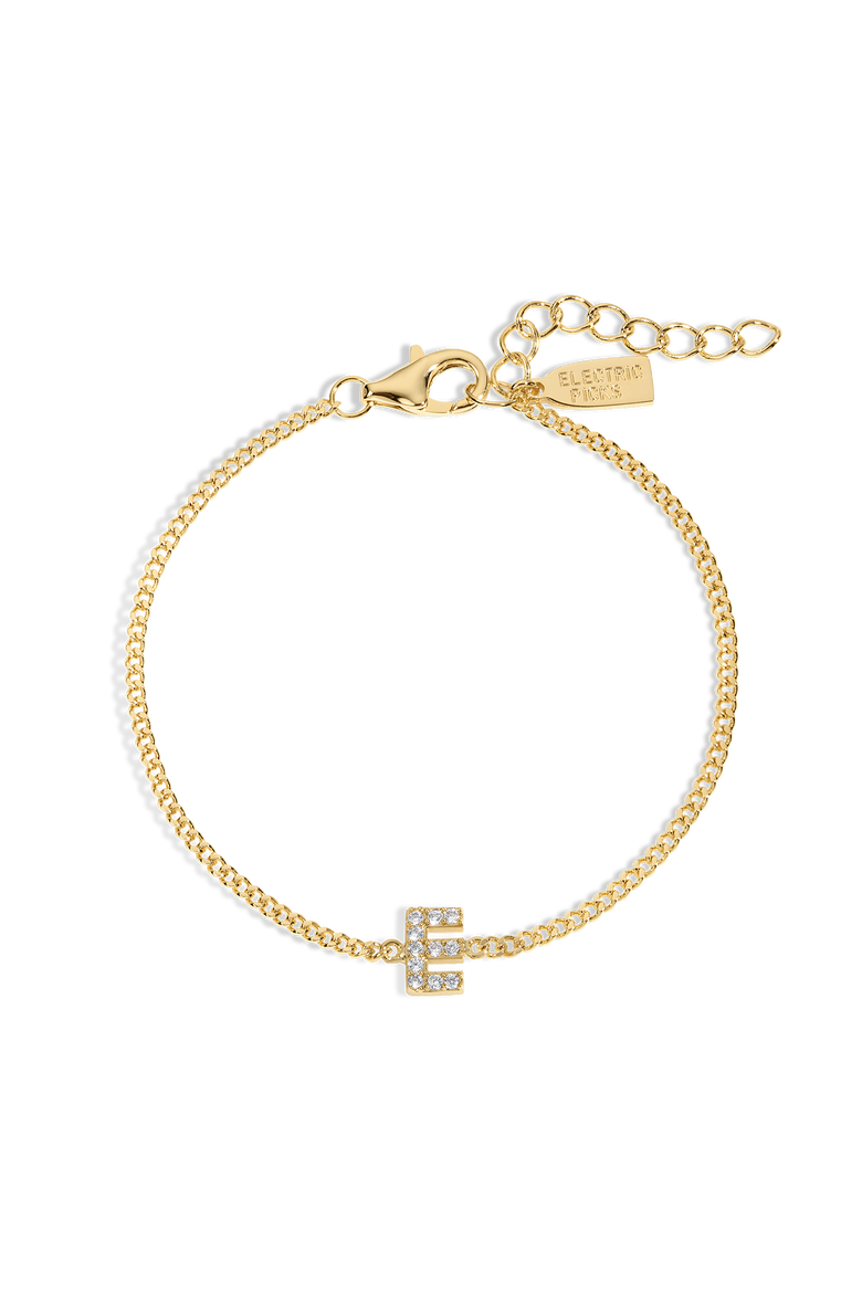 Initial Bracelet, Main, color, Gold - E