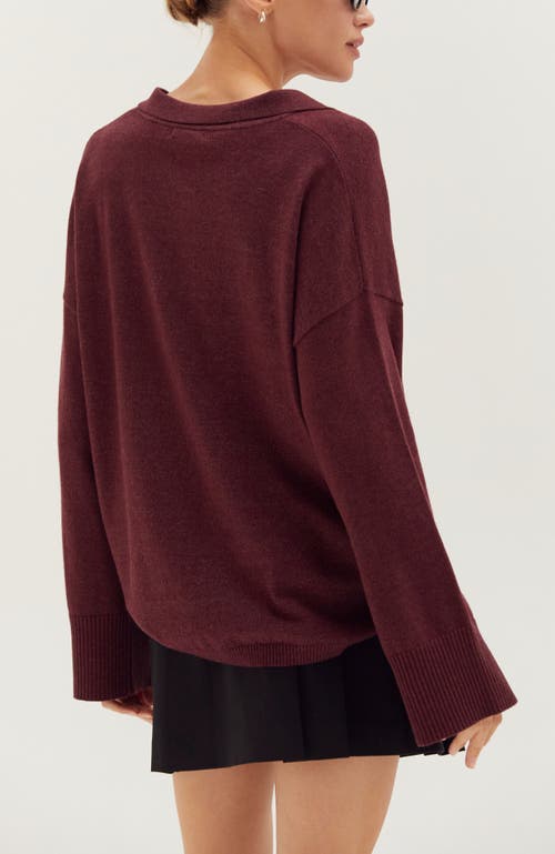 Crescent Polo Sweater Top In Burgundy