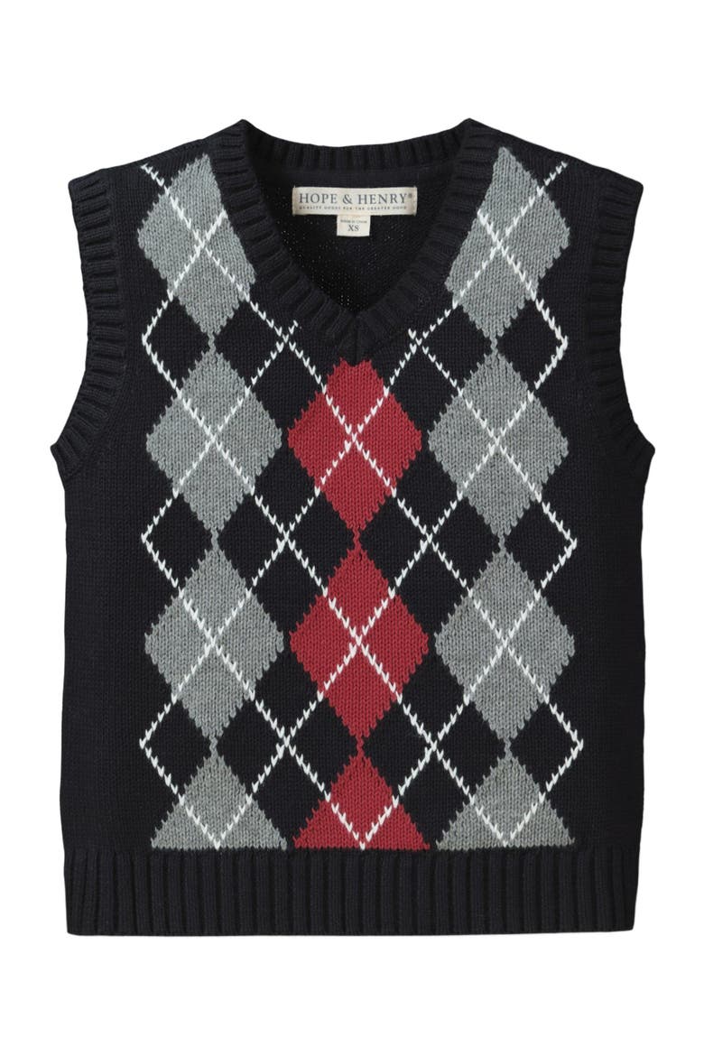 Boys' Organic Argyle Sweater Vest, Kids, Main, color, Black Holiday Argyle