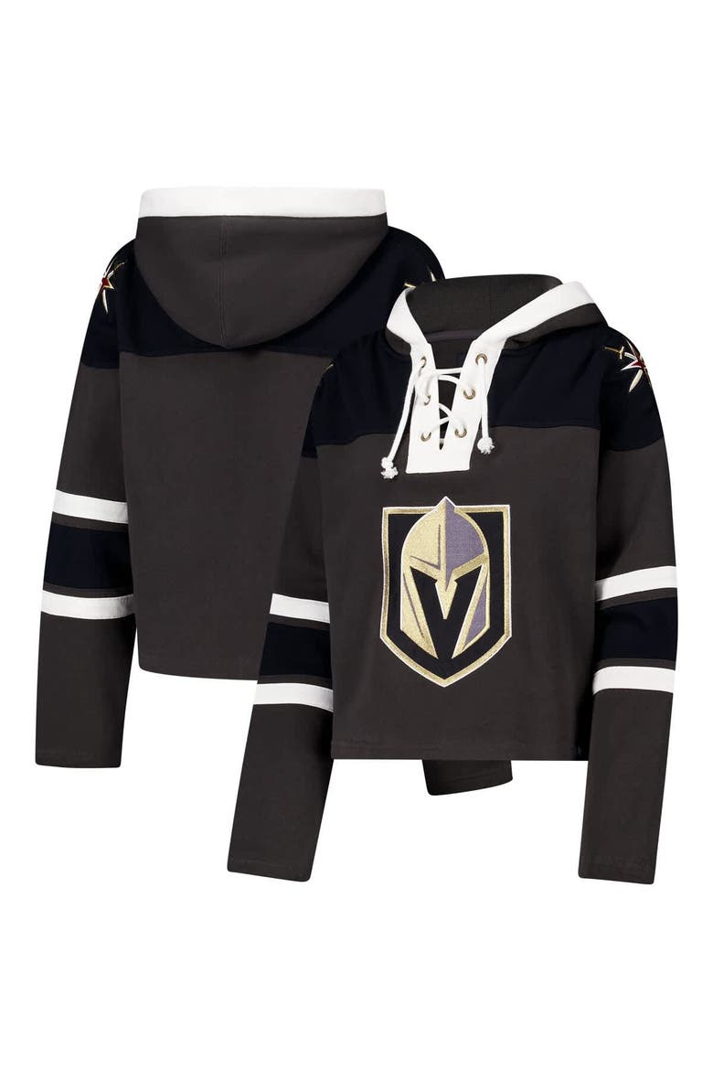 Women's '47 Charcoal Vegas Golden Knights Cropped Superior Lacer Pullover Hoodie, Main, color, Charcoal