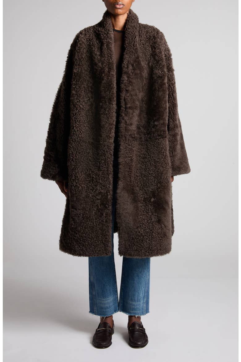 Genuine Shearling Cocoon Coat, Main, color, COFFEE/ BLACK