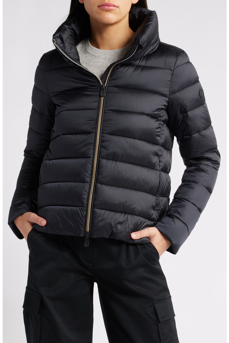 Elsie Water Resistant Quilted Puffer Coat, Main, color, BLACK