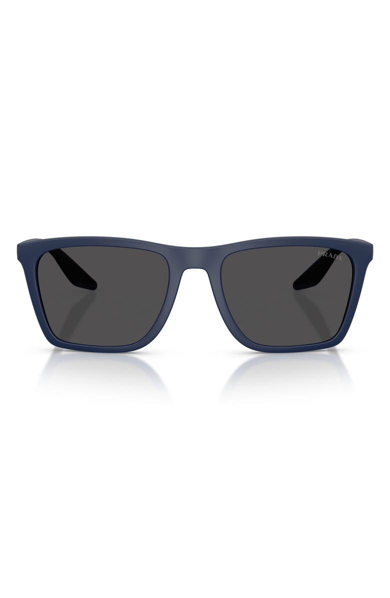 Prada Linea Rossa 56mm Pillow Sunglasses, Main, color, Matte Blue / Dark Grey