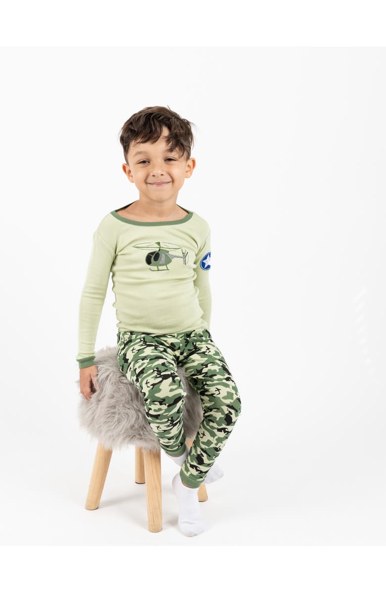 Leveret Two-Piece Cotton Printed Matching Family Pajamas, Playful Graphics, Alternate, color, Army Helicopter