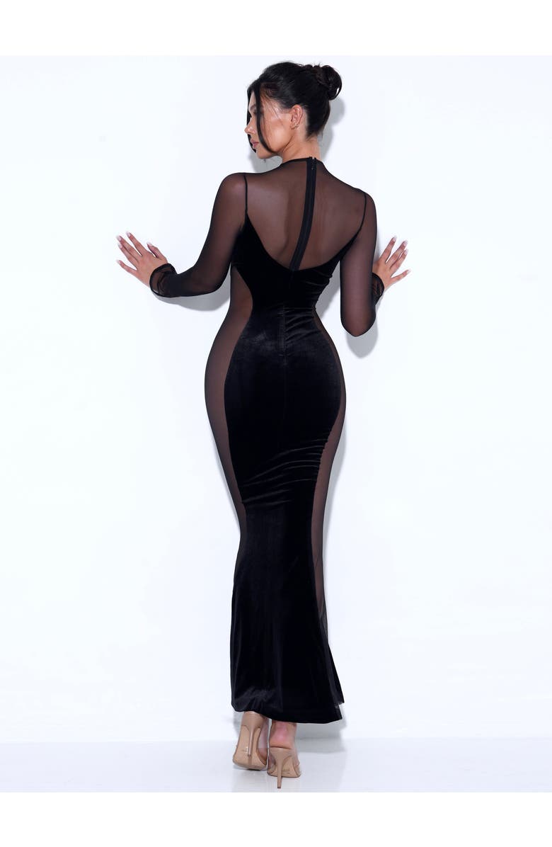 Miss Circle Paislee Velvet Mesh Long Sleeve Gown, Alternate, color, Black