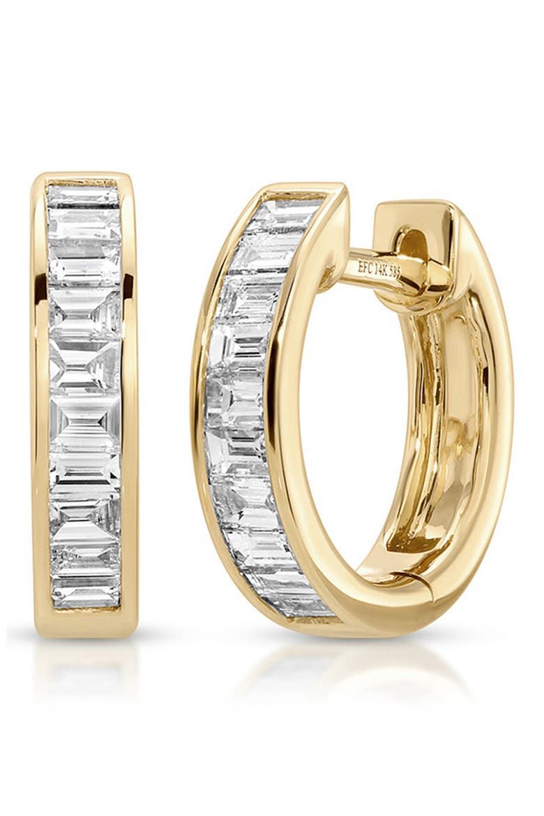 14k Gold Baguette Diamond Huggie Hoop Earrings, Main, color, 14K YELLOW GOLD