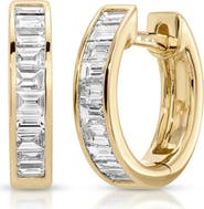 EF Collection 14k Gold Baguette Diamond Huggie Hoop Earrings