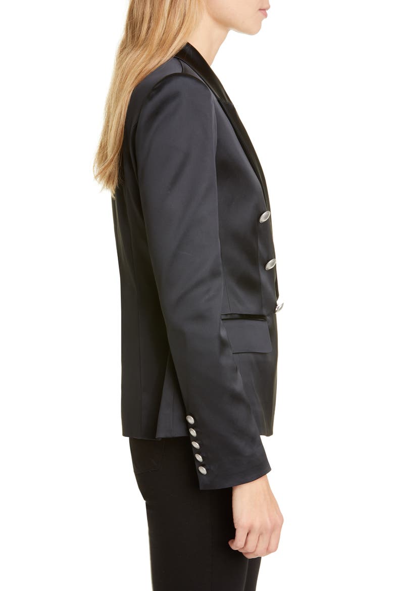 Kenzie Satin Double Breasted Blazer, Alternate, color, BLACK