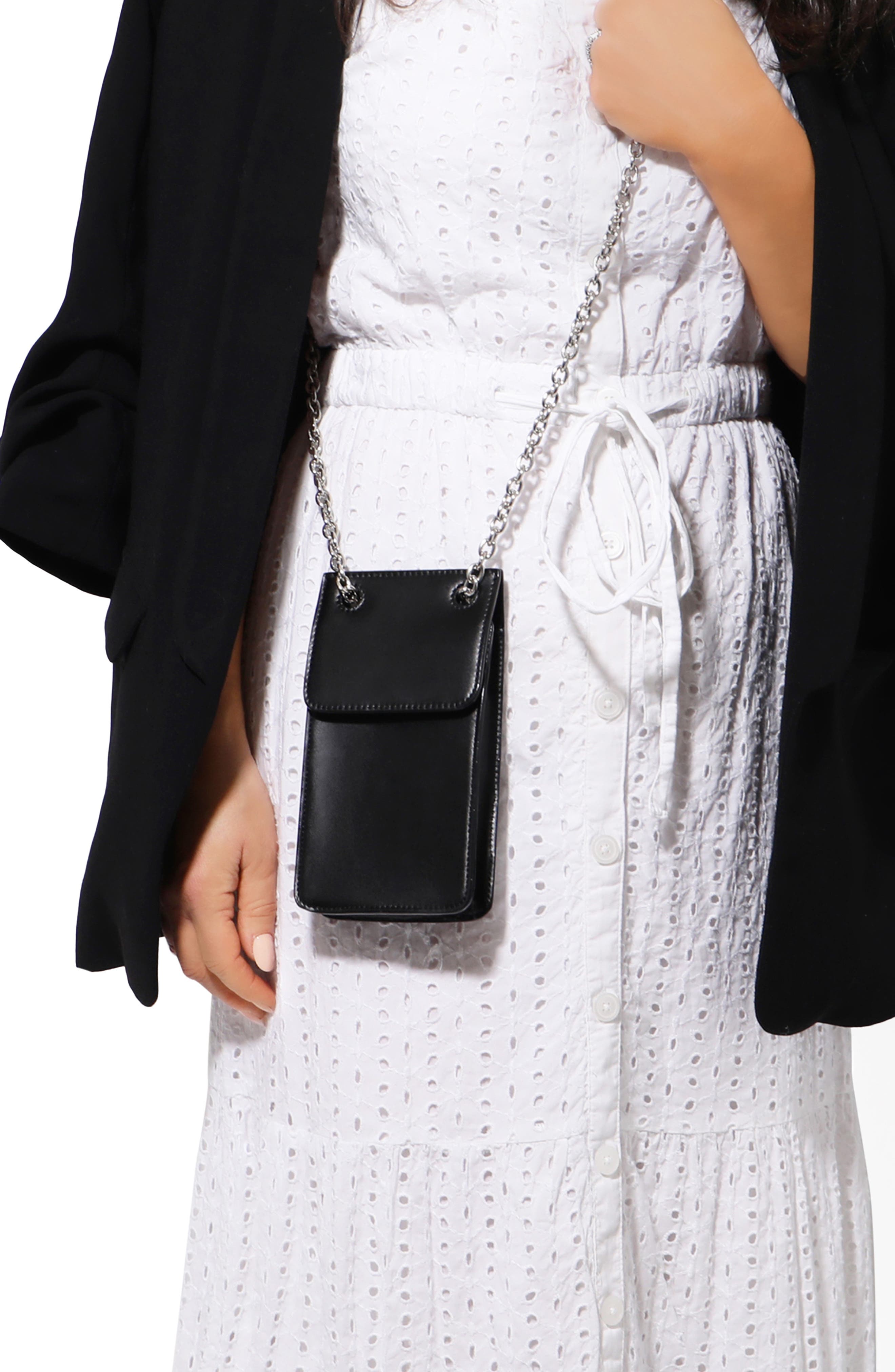 Vegan Leather Phone Crossbody Bag, Alternate, color, BLACK/ SILVER