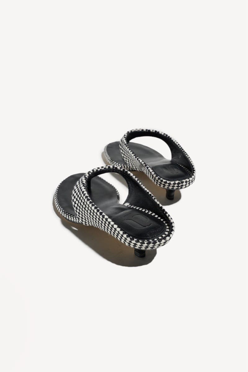 Mafalda Open Toe Thong Strapp Fabric Kitten Heel Sandal, Alternate, color, Ivory Black