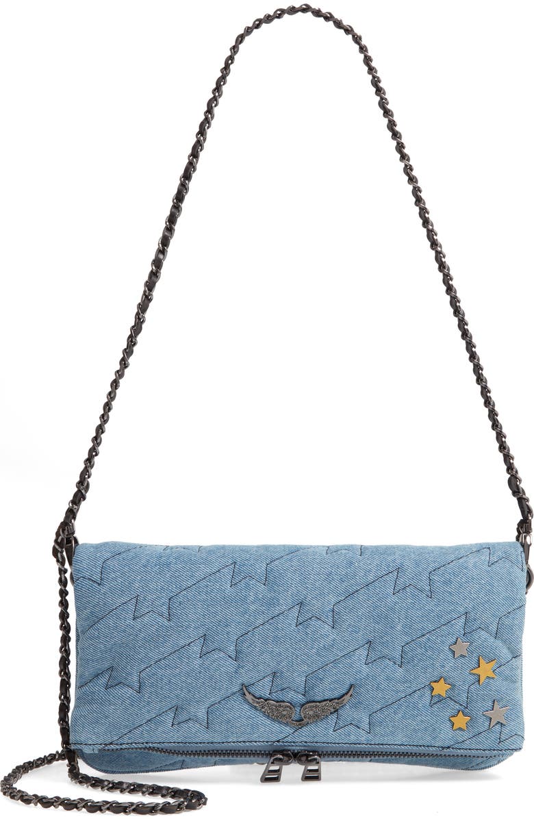 Zadig & Voltaire Small Rocky Quilted Denim Shoulder Bag, Main, color,