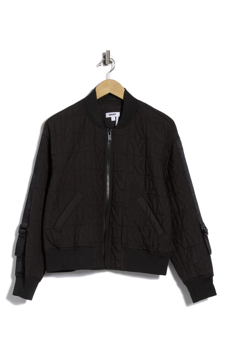 Quilted Logo Bomber Jacket, Alternate, color, BLACK