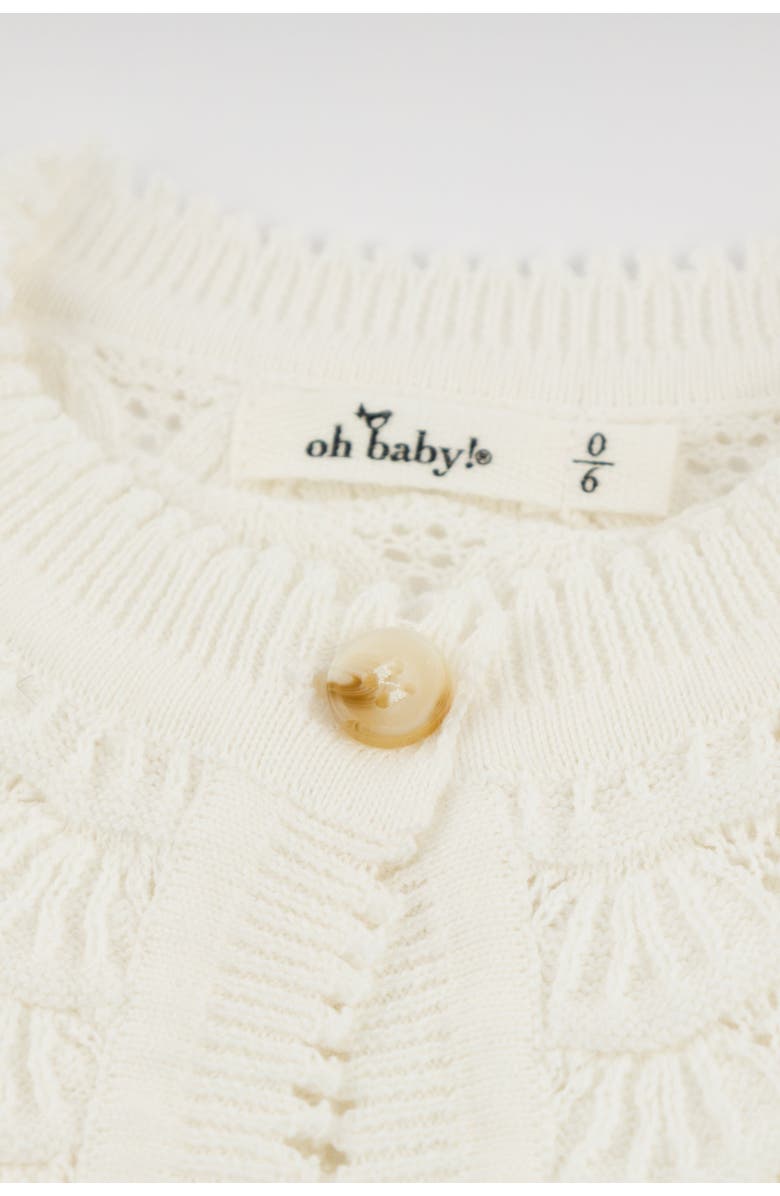 oh baby! Shell Stitch Juliet Pointelle Short Sleeve Cardigan, Alternate, color, Cream