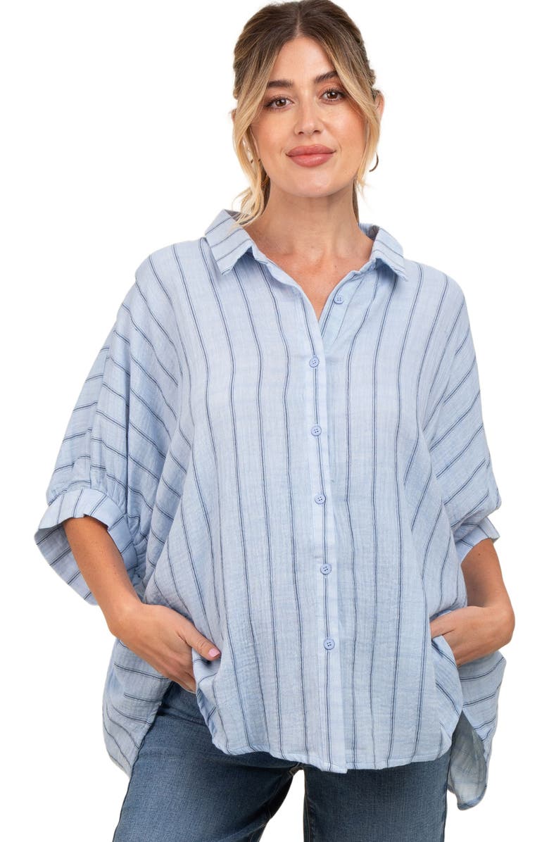 PinkBlush Striped Collared Oversized Top, Alternate, color, Light Blue