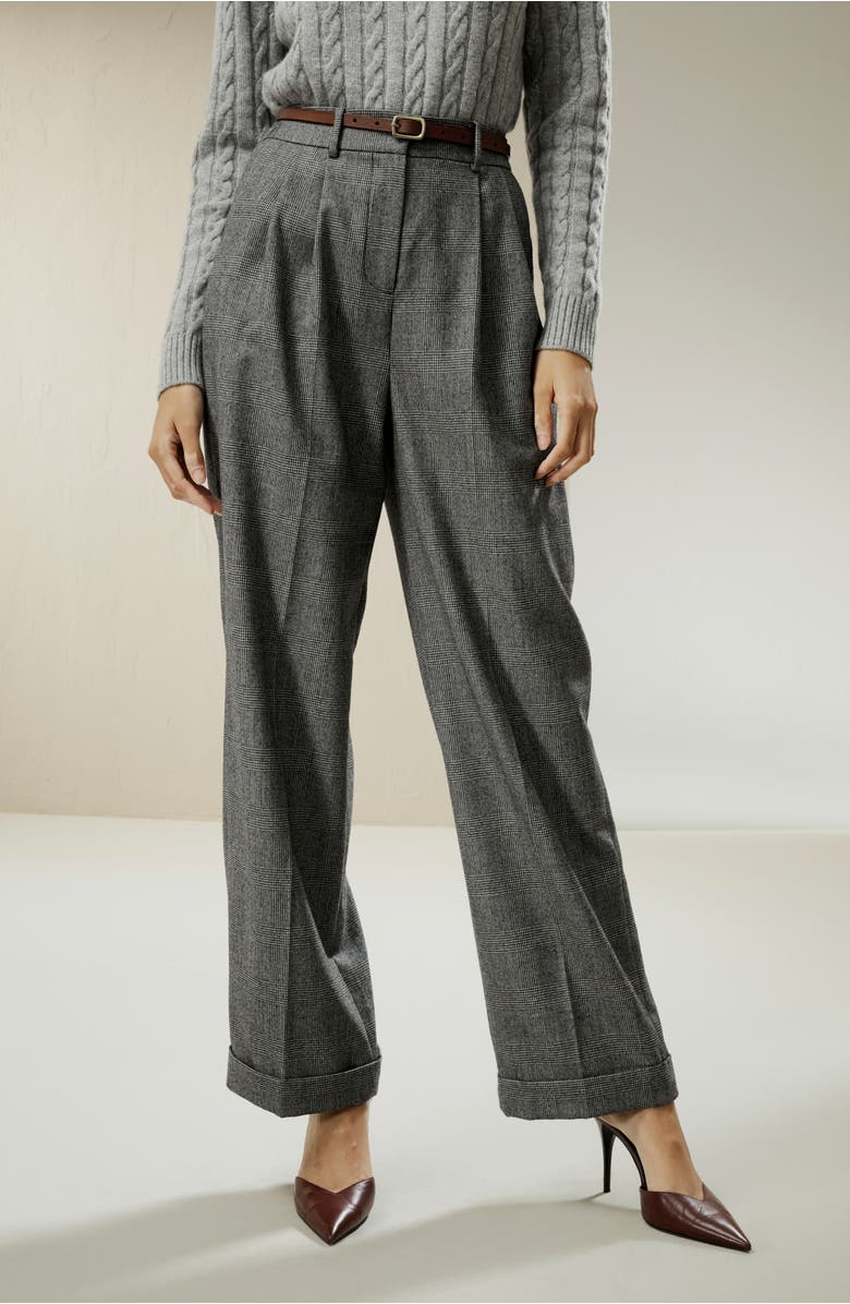 Lilysilk Wide Leg Wool-flannel Suit Trousers, Alternate, color, Glen Check