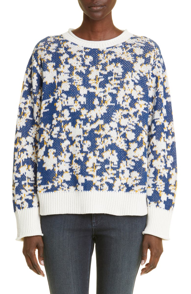 Lafayette 148 New York Floral Jacquard Cashmere & Cotton Blend Sweater, Main, color, 