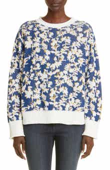 Lafayette 148 New York Floral Jacquard Cashmere & Cotton Blend Sweater