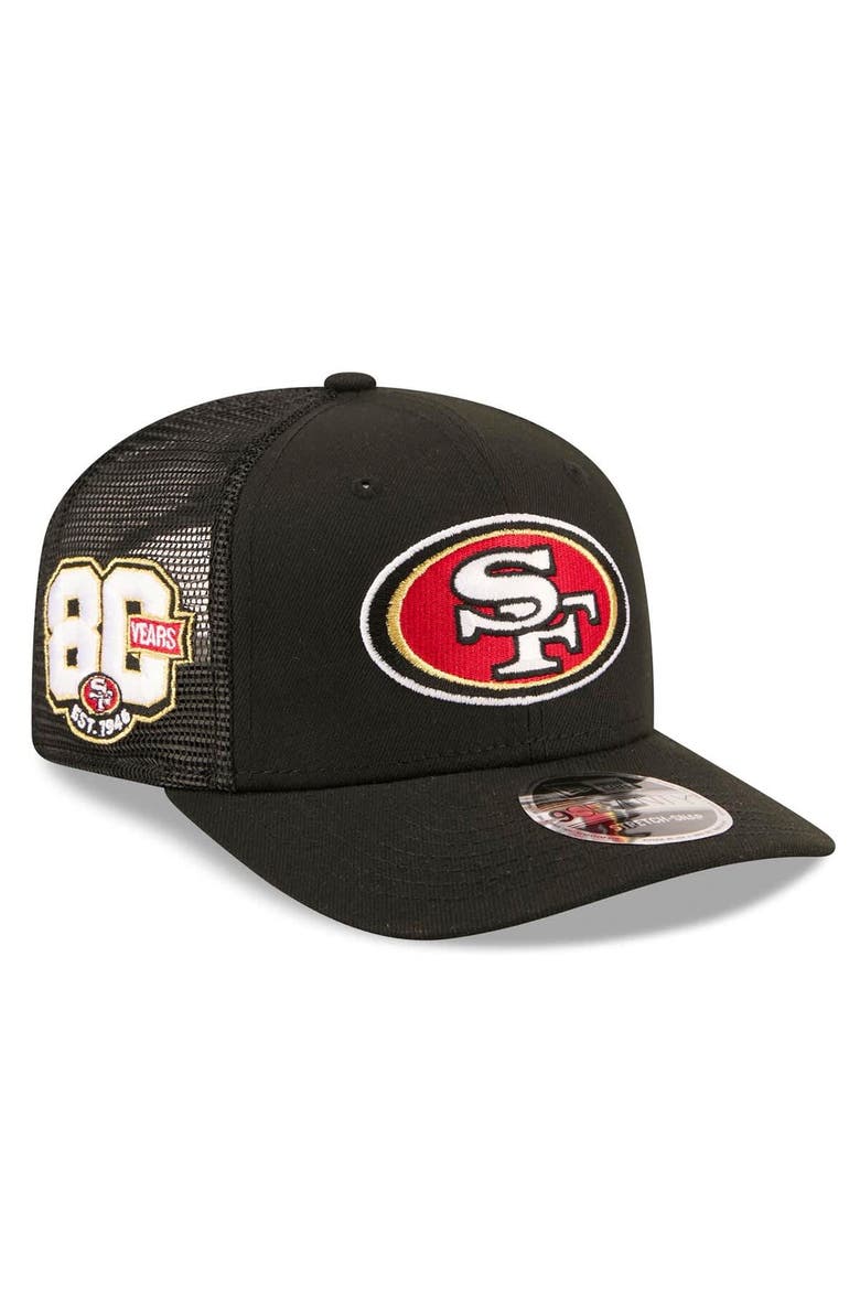 Men's New Era Black San Francisco 49ers 80th Anniversary 9SEVENTY Trucker Adjustable Hat, Main, color, Black