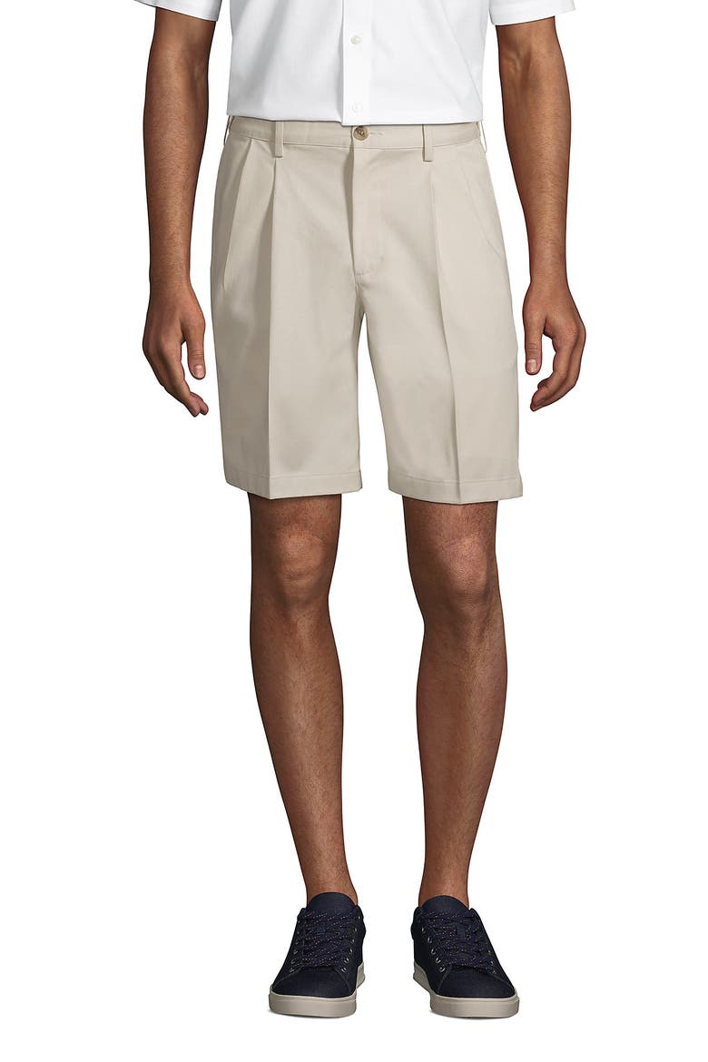 Comfort Waist Pleated 9" No Iron Chino Shorts, Main, color, Light Stone