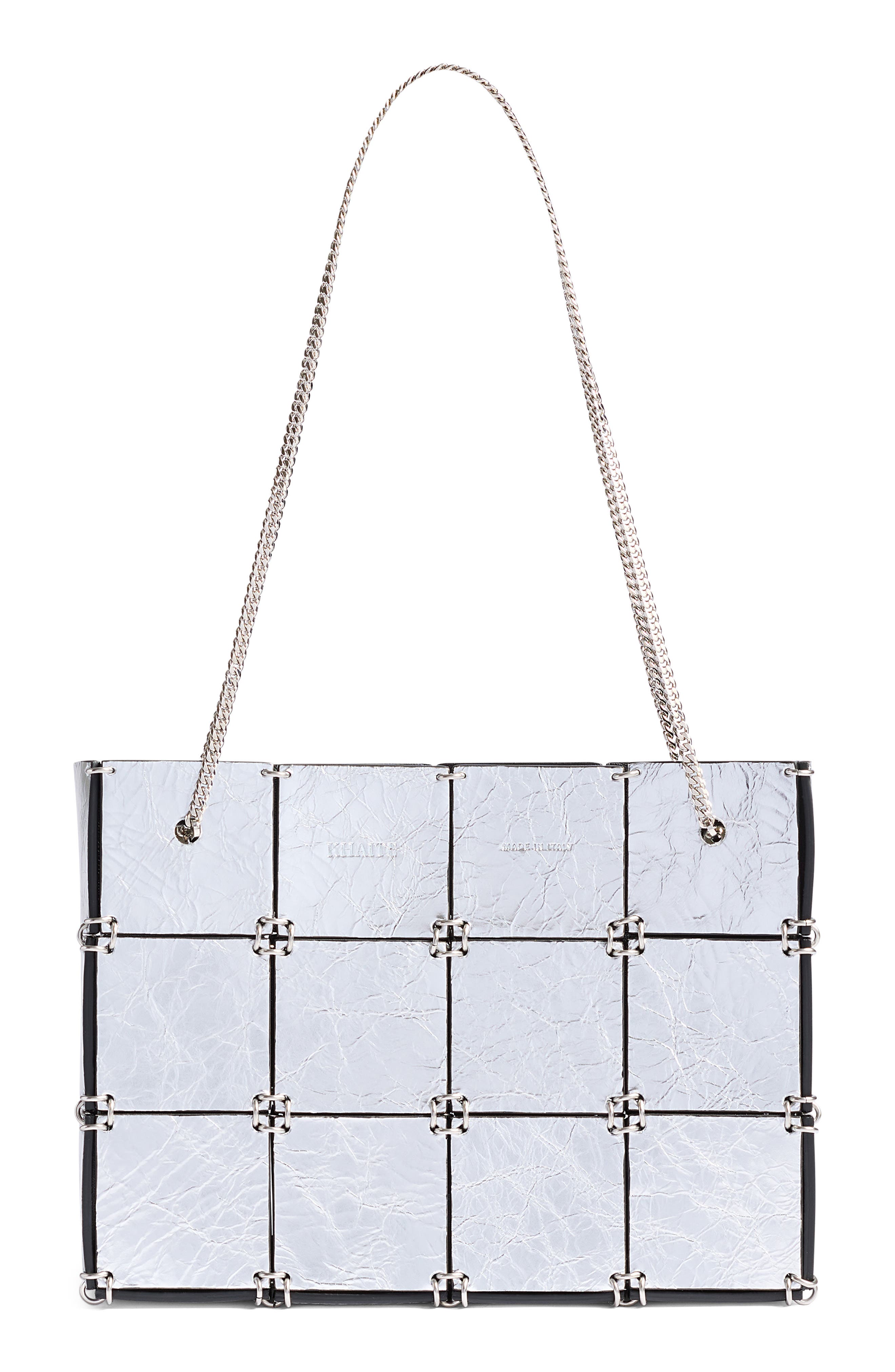 Khaite Mini Emma Metallic Leather Evening Bag, Main, color, Silver 126